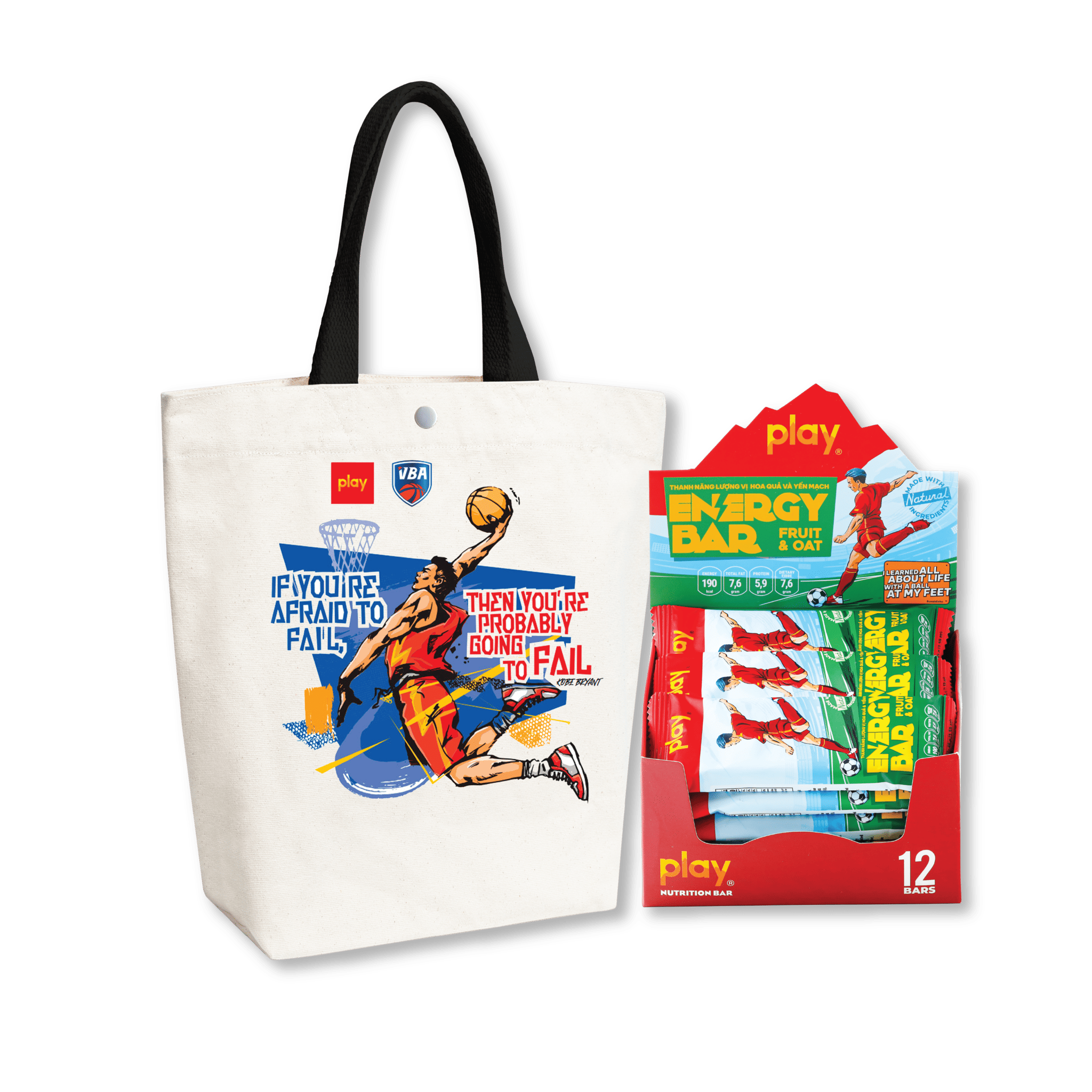 Combo Túi vải canvas PLAY bóng rổ + Hộp 6 Thanh năng lượng PLAY 2.0
